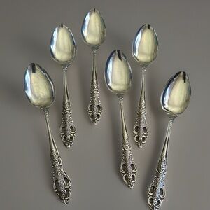 German Model Stainless Steel  Vntge Floral Pierced Dinner Spoon 7.5”- SET OF 6